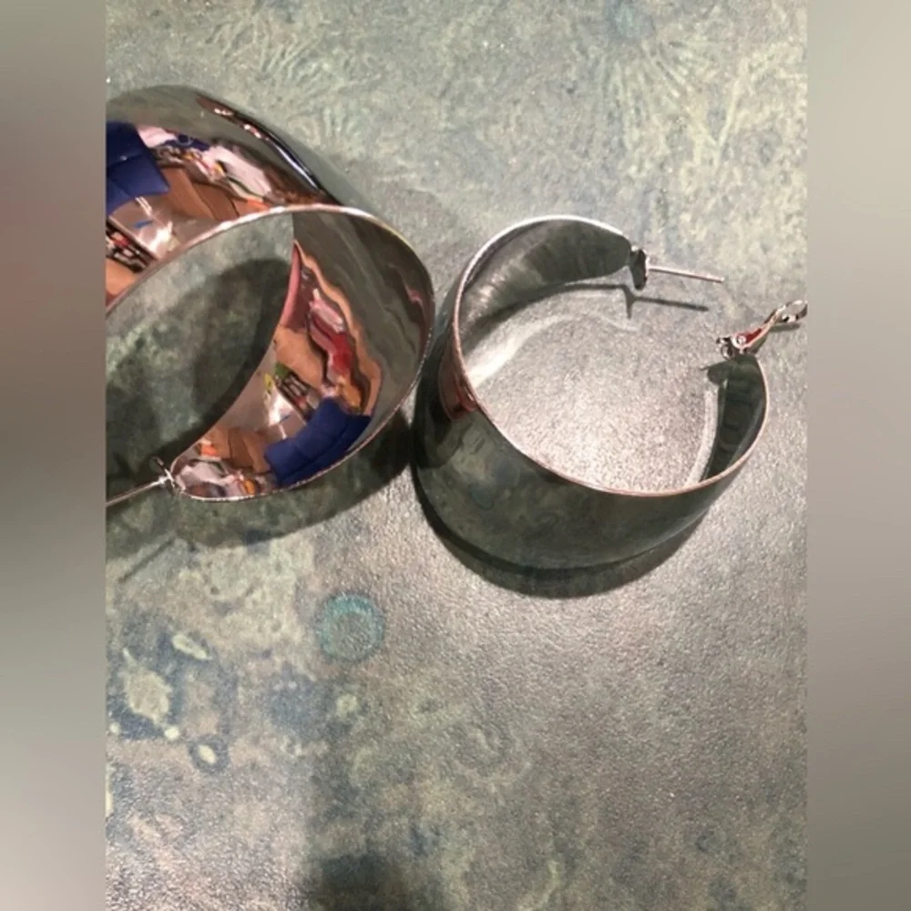 Natasha couture‎ Oversized silver plated hollow half moon earrings new